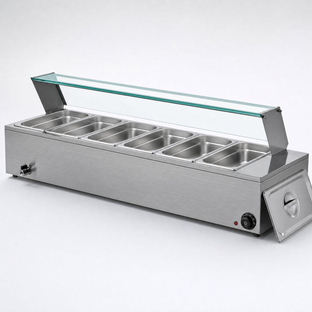 6 Pan Bain Marie with Glass Cover, three-quarter studio view