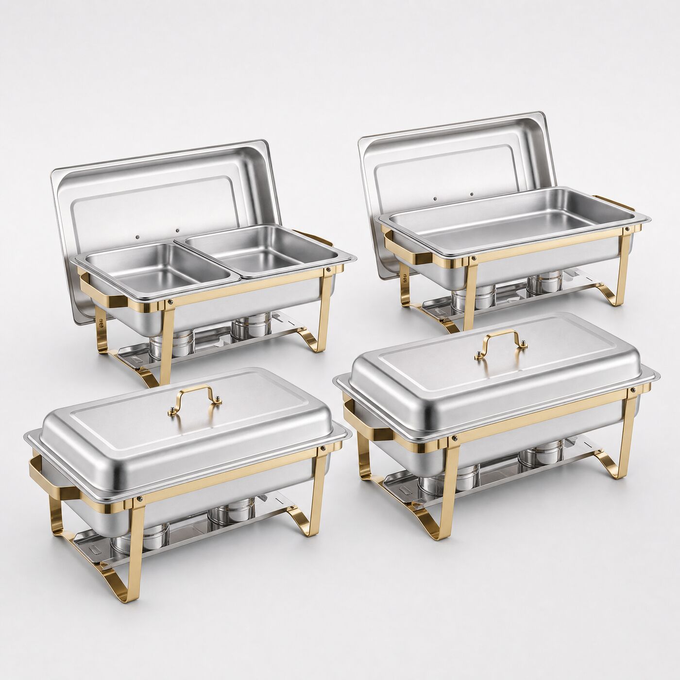 Chafing Dish Set of Four, three-quarter studio view