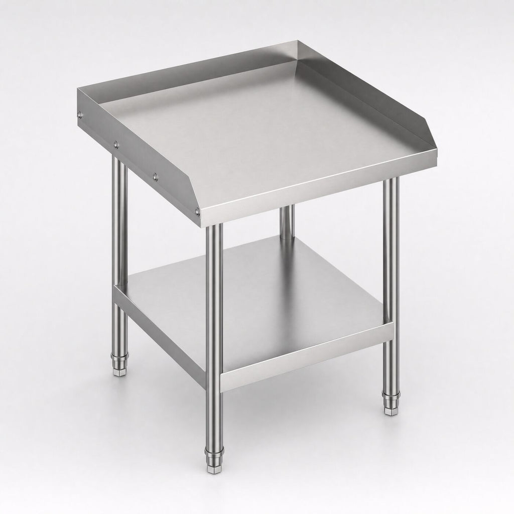 610 Stainless Equipment Stand with Splashback, three-quarter studio view