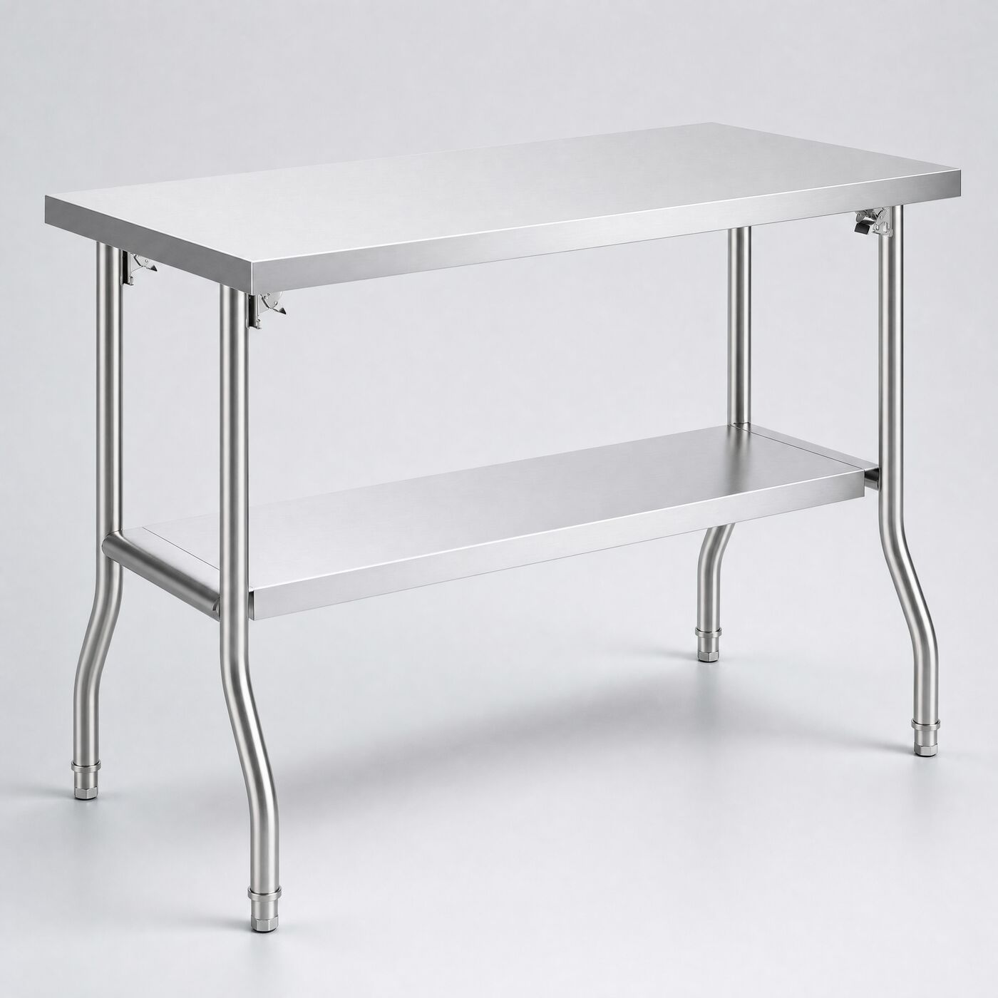 1220 Folding Stainless Prep Table, three-quarter studio view