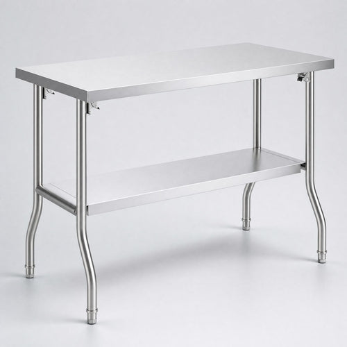 1220 Folding Stainless Prep Table, three-quarter studio view