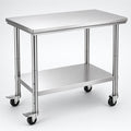 900 Mobile Stainless Work Table on castors, three-quarter studio view