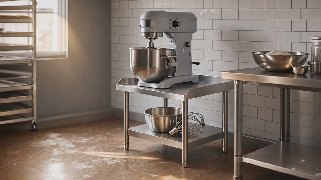 Slow push-in on the stand with a mixer turning on top