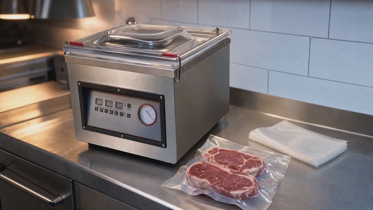 Slow push-in on the chamber vacuum sealer during a cycle