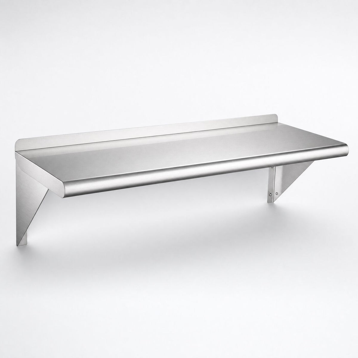 Stainless Wall Shelf 305 × 914 mm, studio view with brackets